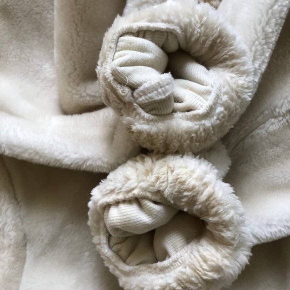 Milton Funwear Plush Fleece Jacket Cream & Beige Feather Design Oversized 90s - Picture 8 of 9